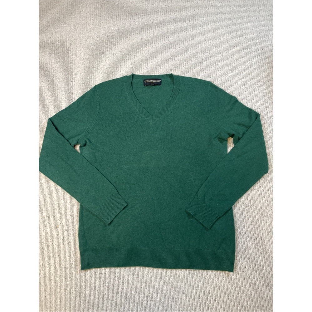HUDSON'S BAY CO. Men's Large 100% Cashmere V-Neck Sweater Green Soft